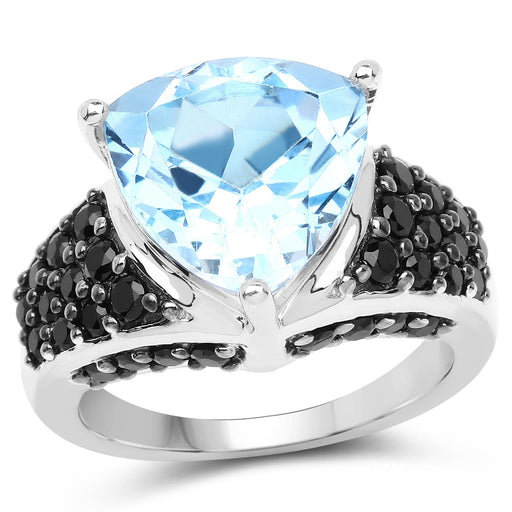 Bids.com 5.49 Carat Genuine Blue Topaz and Black Spinel .925 Sterling Silver Ring Rings White Smoke size 6.00,size 8.00,size 5.00,size 7.00,size 9.00