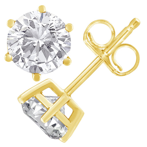 Bids.com 18K Yellow Gold 1-1/2 Cttw Round Brilliant-Cut Near Colorless Diamond Classic 6-Prong Stud Earrings (H-I Color, I1-I2 Clarity) Earrings White Smoke Yellow.Gold / 1.5