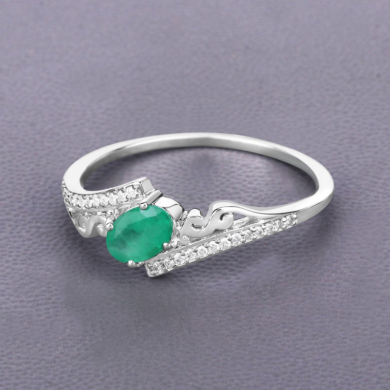 Bids.com 0.51 Carat Genuine Zambian Emerald and White Diamond 14K White Gold Ring Rings Slate Gray size 7.00,size 5.00,size 6.00,size 8.00,size 9.00