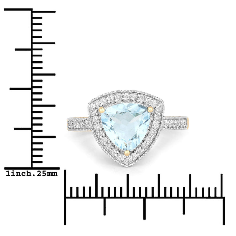 Bids.com 1.58 Carat Genuine Aquamarine and White Diamond 14K Yellow Gold Ring Rings White Smoke size 6.00,size 7.00,size 8.00