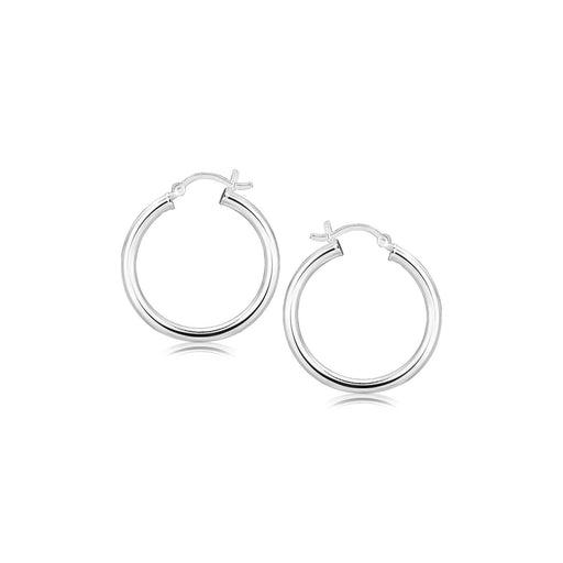 Bids.com Sterling Silver Rhodium Plated Polished Look Hoop Earrings (25mm) Earrings White Smoke Sterling Silver