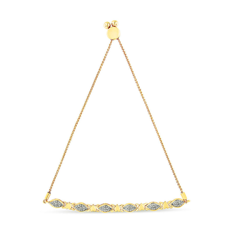 Bids.com 14K Yellow Gold Plated .925 Sterling Silver Diamond Accent Alternating Marquise Shape and Heart Links Bolo Bracelet (I-J Color, I3 Clarity) - Adjustable 6" to 9" Bracelets White Smoke White.Sterling Silver / 7