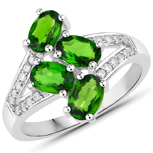 Bids.com 1.86 Carat Genuine Chrome Diopside and White Zircon .925 Sterling Silver Ring Rings White Smoke size 6.00,size 7.00,size 8.00,size 5.00,size 10.00,size 9.00