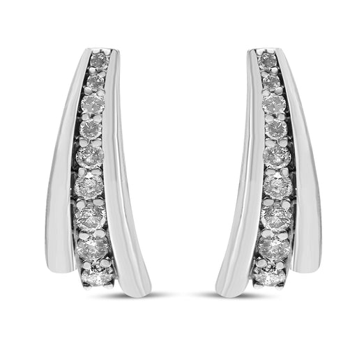Bids.com .925 Sterling Silver 1 Cttw Round Diamond Graduated Huggie Earrings (I2-I3 Clarity, I-J Color) Earrings White Smoke White.Sterling Silver / 1