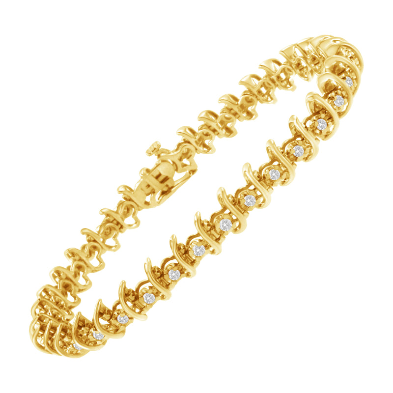 Bids.com 10KT Yellow Gold Plated .925 Sterling Silver 1 cttw Prong-Set Diamond Link Bracelet (J-K, I1-I2) - 7.5" Bracelets White Smoke Yellow.Sterling Silver / 7.5