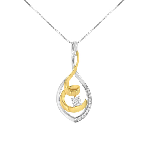 Bids.com 10K Two-Tone Yellow & White Gold 1/4 Cttw Brilliant-Cut Round Diamond Spiral Link 18" Pendant Necklace (I-J Color, I2-I3 Clarity) Necklaces White Smoke YellowWhite.Gold / 18