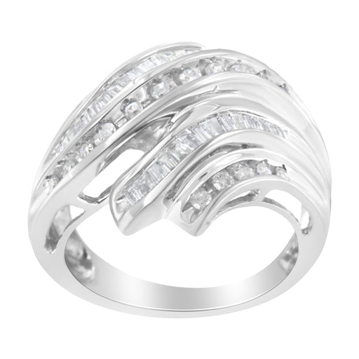 Bids.com 10K White Gold Round and Baguette Cut Diamond Channel Ring (3/4 Cttw, H-I Color, SI2-I1 Clarity) - Size 7 Rings White Smoke 7 / White.Gold,8 / White.Gold