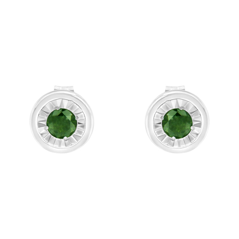 Bids.com .925 Sterling Silver 1/4 Cttw Round Brilliant-Cut Green Diamond Miracle-Set Stud Earrings (Fancy Color-Enhanced, I1-I2 Clarity) Earrings White Smoke White.Sterling Silver / 0.25