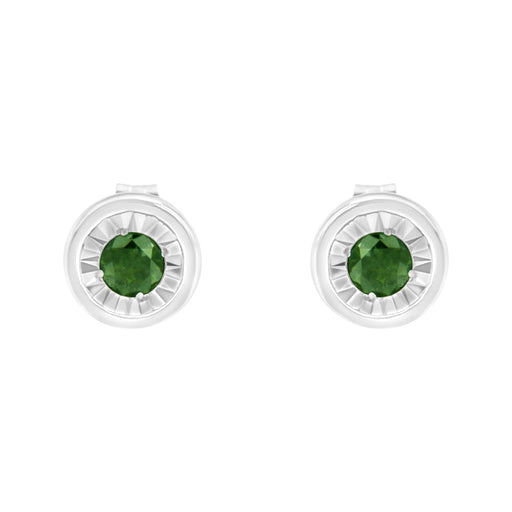 Bids.com .925 Sterling Silver 1/4 Cttw Round Brilliant-Cut Green Diamond Miracle-Set Stud Earrings (Fancy Color-Enhanced, I1-I2 Clarity) Earrings White Smoke White.Sterling Silver / 0.25