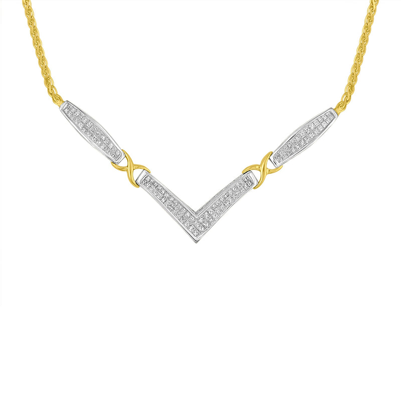 Bids.com 14K Yellow and White Gold 2.0 Cttw Princess Cut Diamond Flared and X-Station V Shaped 18â€ Franco Chain Statement Necklace (H-I Color, SI2-I1 Clarity) Necklaces White Smoke YellowWhite.Gold / 18