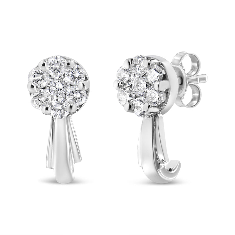 Bids.com 14K White Gold 3/4 Cttw Diamond Floral Cluster Drop and Dangle Stud Earrings (H-I Color, I1-I2 Clarity) Earrings White Smoke 0.87 / White.Gold,0.77 / Yellow.Gold