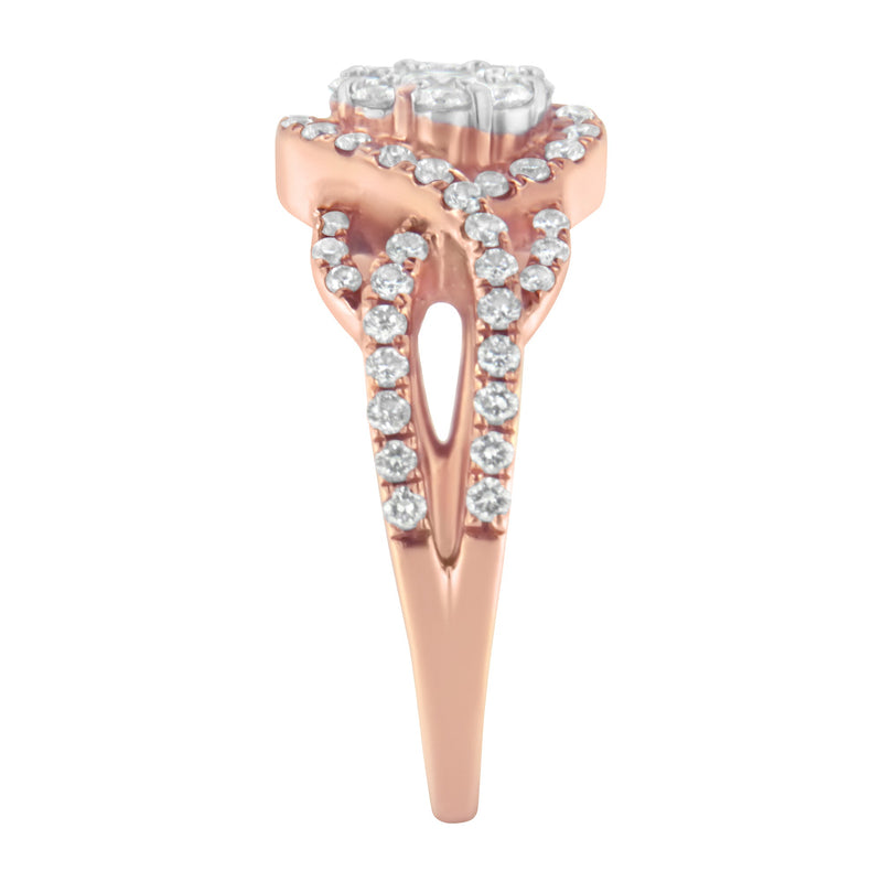 Bids.com 10K Rose Gold 3/4 Cttw Diamond Floral Cluster Head and Twisted Shank Cocktail  Ring (H-I Color, SI1-SI2 Clarity)- Size 7 Rings White Smoke 7 / Rose.Gold,5 / Rose.Gold,8 / Rose.Gold,6 / Rose.Gold,9 / Rose.Gold