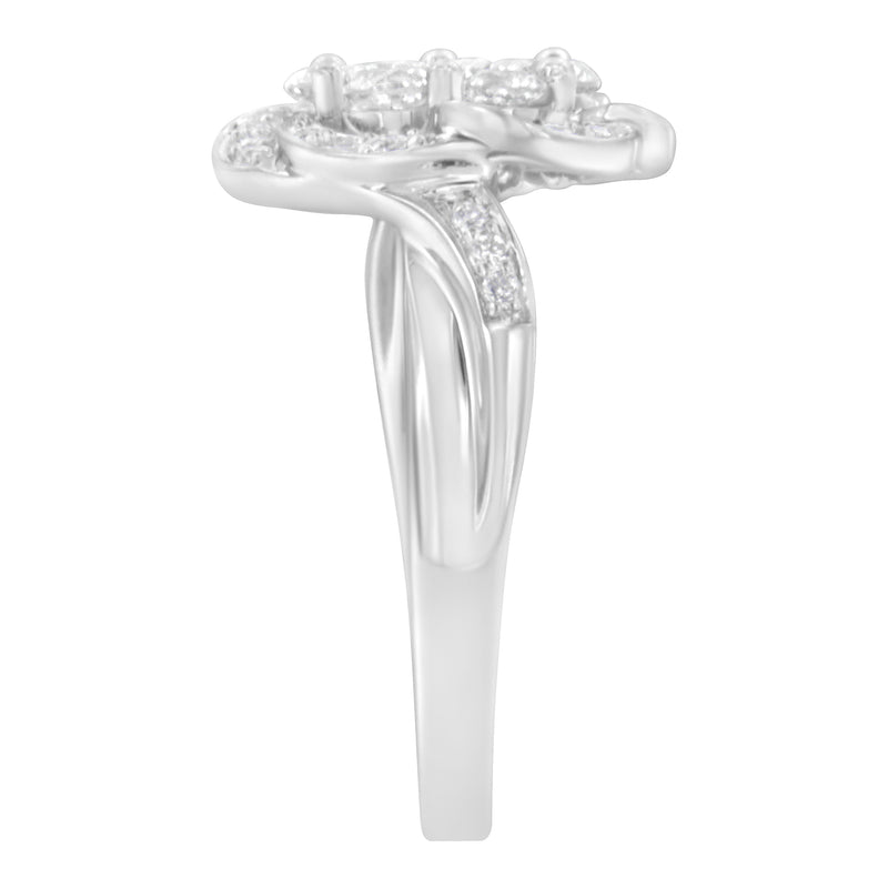 Bids.com 14K White Gold Floral Cluster Diamond Ring (1.0 Cttw, H-I Color, SI2-I1 Clarity) - Size 6 Rings White Smoke 7 / White.Gold,8 / White.Gold,7.5 / White.Gold,6.5 / White.Gold,6 / White.Gold