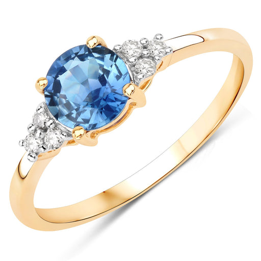 Bids.com 1.08 Carat Genuine Blue Sapphire and White Diamond 14K Yellow Gold Ring Rings White Smoke size 6.00,size 7.00,size 8.00