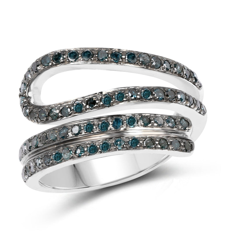 Bids.com 0.83 Carat Genuine Blue Diamond .925 Sterling Silver Ring Rings White Smoke size 7.00,size 6.00,size 8.00,size 9.00