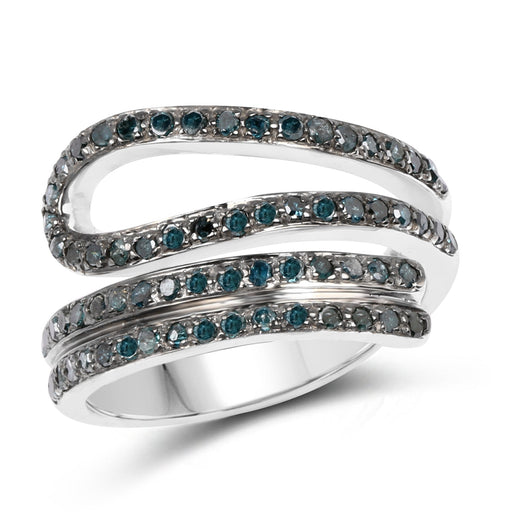 Bids.com 0.83 Carat Genuine Blue Diamond .925 Sterling Silver Ring Rings White Smoke size 7.00,size 6.00,size 8.00,size 9.00