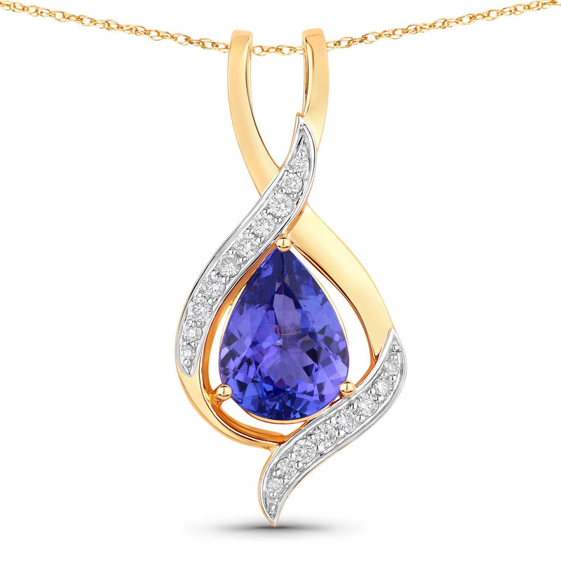 Bids.com 2.75 Carat Genuine Tanzanite and White Diamond 14K Yellow Gold Pendant Pendants White Smoke