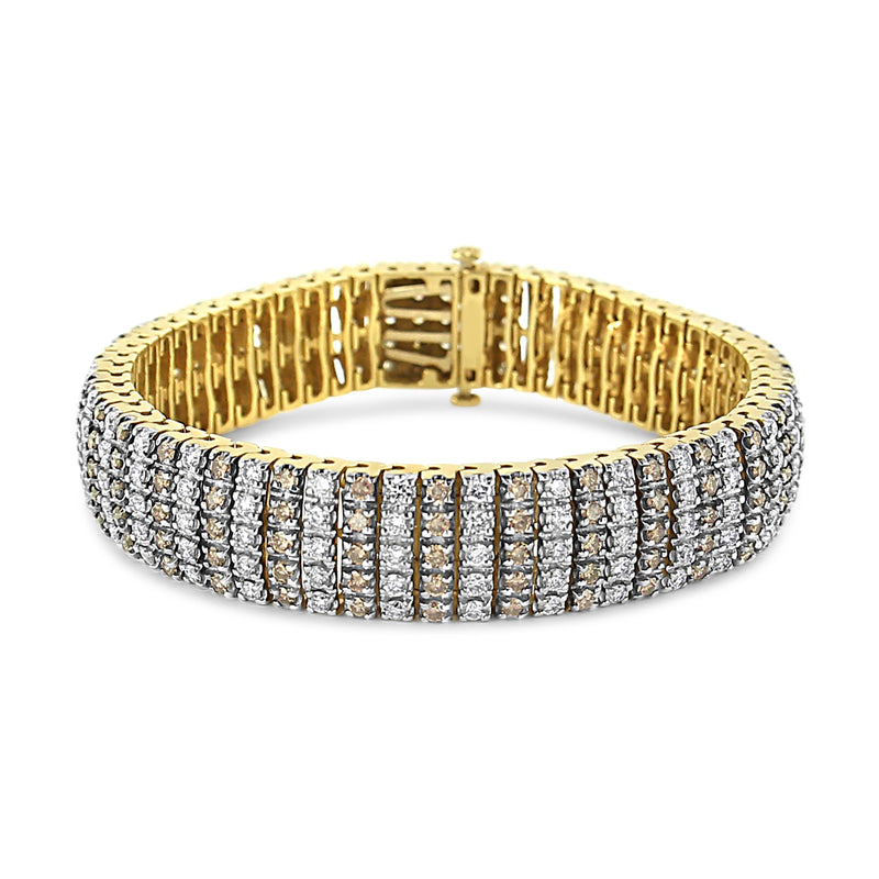 Bids.com 10K Yellow Gold 10-1/3 Cttw Alternating Coco Color and White Diamond 5 Row Tennis Bracelet (Brown/H-I Color, SI1-SI2 Clarity) - Size 7.25 Bracelets White Smoke Yellow.Gold / 7.25