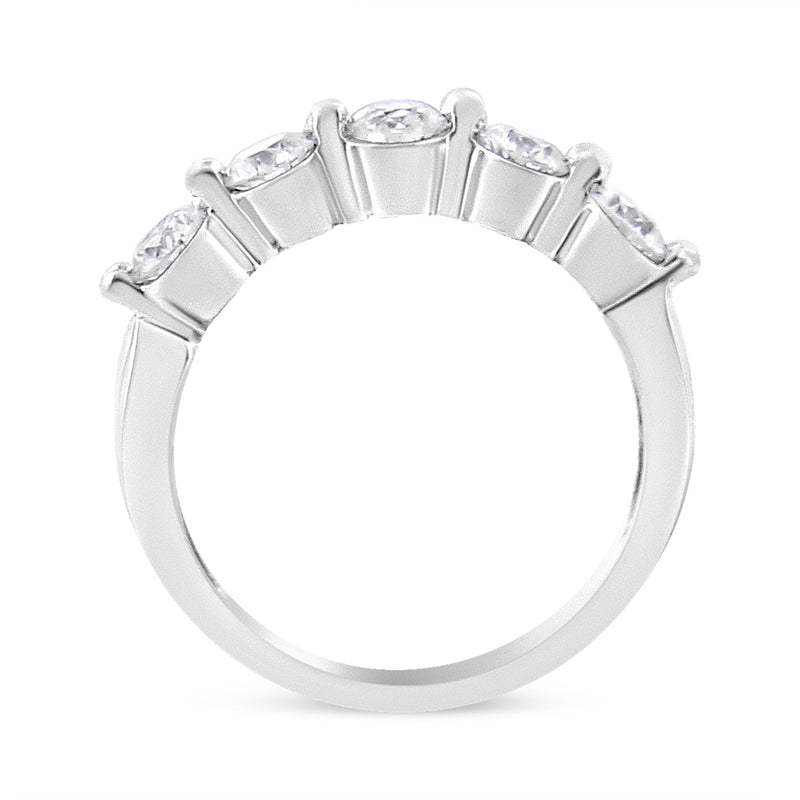 Bids.com 14K White Gold 1.00 Cttw Brilliant Round Cut Diamond 5-Stone Band Ring (H-I Color, SI2-I1 Clarity) - Ring Size 7 Rings White Smoke 7 / White.Gold