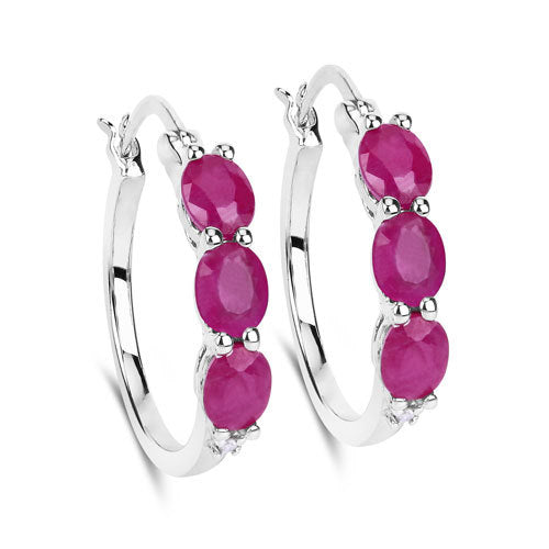Bids.com 1.81 Carat Genuine Ruby and White Diamond .925 Sterling Silver Earrings Earrings White Smoke