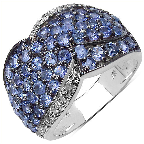 Bids.com 2.50 Carat Genuine Tanzanite & White Topaz .925 Sterling Silver Ring Rings White Smoke size 7.00,size 6.00,size 8.00,size 9.00
