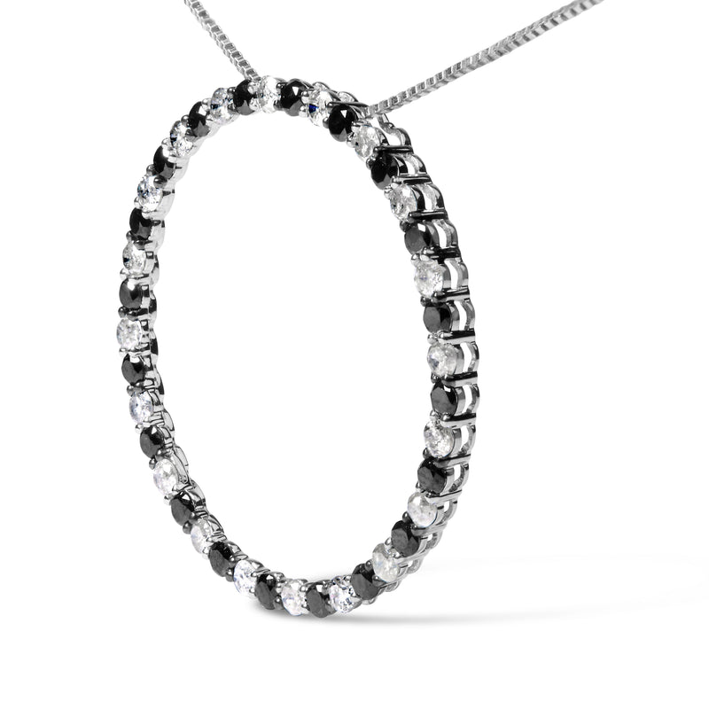 Bids.com .925 Sterling Silver 2.0 Cttw Alternating Black and White Diamond Open Hoop Circle Pendant Necklace (H-I Color, I2-I3 Clarity) - 18" Inches Necklaces White Smoke White.Sterling Silver / 18