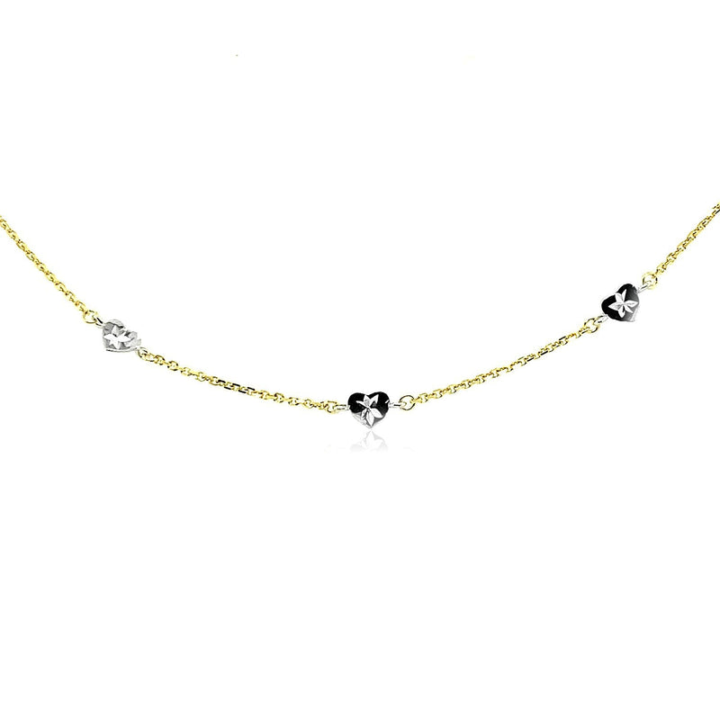 Bids.com 14k Two Tone Gold Anklet with Diamond Cut Heart Style Stations Accessories White Smoke 10 / Two-Tone Gold