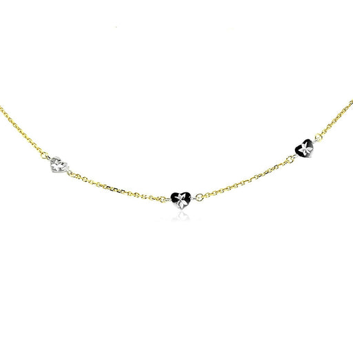 Bids.com 14k Two Tone Gold Anklet with Diamond Cut Heart Style Stations Accessories White Smoke 10 / Two-Tone Gold