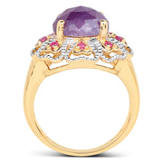 Bids.com 14K Yellow Gold Plated 5.55 Carat Genuine Pink Sapphire & Ruby .925 Sterling Silver Ring Rings White Smoke size 6.00,size 7.00,size 8.00,size 9.00