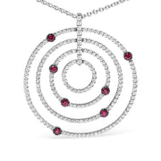 Bids.com 18K White Gold 2 1/6 Cttw Pave Set Diamonds and Red Ruby Openwork Circles 18" Pendant Necklace  (G-H Color, SI2-I1 Clarity) - Adjustable up to 16" - 18" Necklaces White Smoke White.Gold / 18