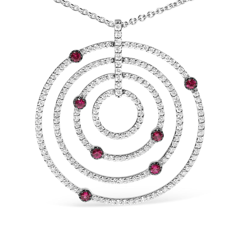 Bids.com 18K White Gold 2 1/6 Cttw Pave Set Diamonds and Red Ruby Openwork Circles 18" Pendant Necklace  (G-H Color, SI2-I1 Clarity) - Adjustable up to 16" - 18" Necklaces White Smoke White.Gold / 18