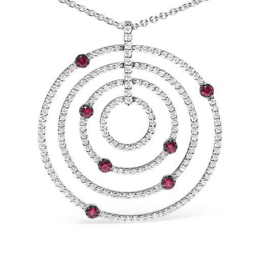 Bids.com 18K White Gold 2 1/6 Cttw Pave Set Diamonds and Red Ruby Openwork Circles 18" Pendant Necklace  (G-H Color, SI2-I1 Clarity) - Adjustable up to 16" - 18" Necklaces White Smoke White.Gold / 18