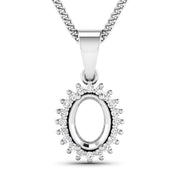 Bids.com 0.13 Carat Genuine White Diamond 14K White Gold Semi Mount Pendant - holds 8x6mm Oval Gemstone Pendants White Smoke