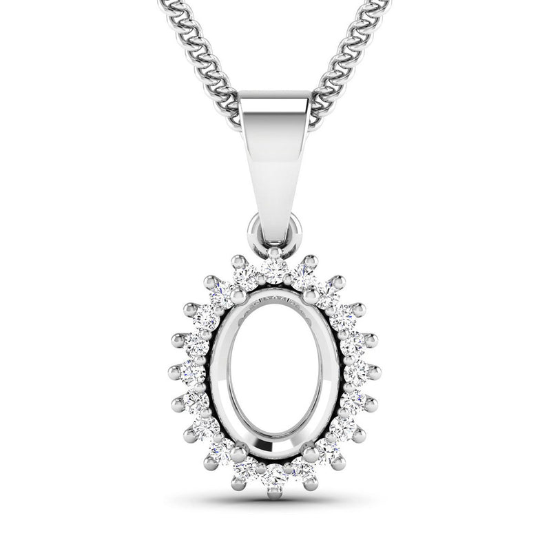 Bids.com 0.13 Carat Genuine White Diamond 14K White Gold Semi Mount Pendant - holds 8x6mm Oval Gemstone Pendants White Smoke