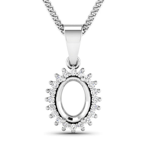 Bids.com 0.13 Carat Genuine White Diamond 14K White Gold Semi Mount Pendant - holds 8x6mm Oval Gemstone Pendants White Smoke