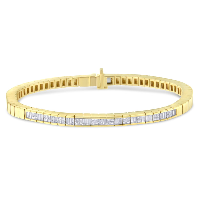 Bids.com 14K Yellow Gold 1-1/10 Cttw Princess & Baguette Cut Diamond 7" Alternating Stone Eternity Tennis Bracelet (G-H Color, VS1-VS2 Clarity) Bracelets White Smoke Yellow.Gold / 7