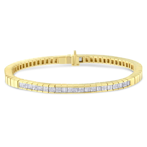 Bids.com 14K Yellow Gold 1-1/10 Cttw Princess & Baguette Cut Diamond 7" Alternating Stone Eternity Tennis Bracelet (G-H Color, VS1-VS2 Clarity) Bracelets White Smoke Yellow.Gold / 7