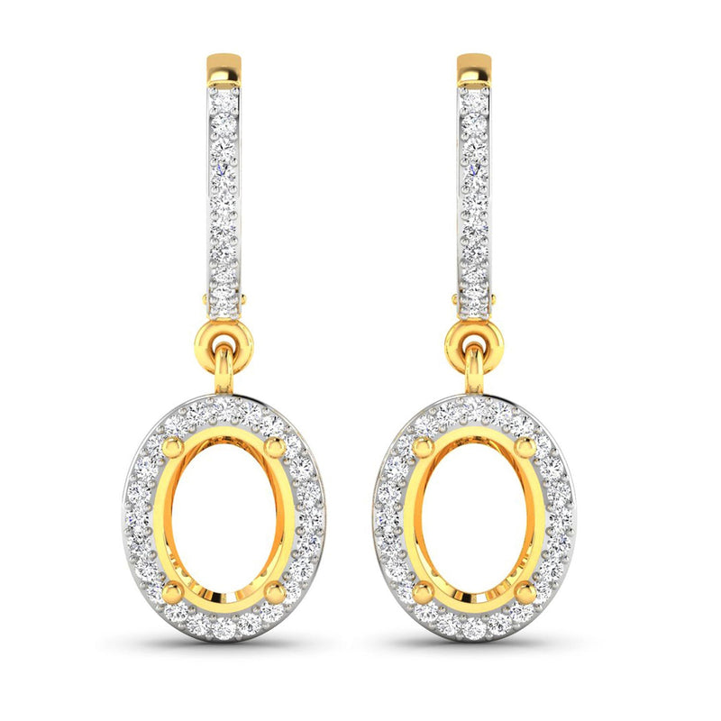 Bids.com 0.32 Carat Genuine White Diamond 14K Yellow Gold Semi Mount Earrings - holds 8x6mm Oval Gemstones Earrings White Smoke