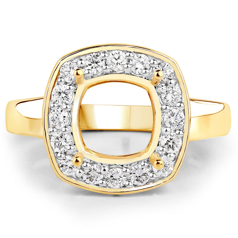Bids.com 0.48 Carat Genuine White Diamond 14K Yellow Gold Semi Mount Ring - holds 8x8mm Cushion Gemstone Rings White Smoke size 7.00,size 6.00,size 8.00