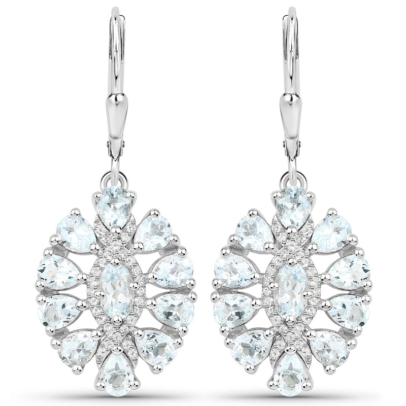 Bids.com 2.93 Carat Genuine Aquamarine and White Topaz .925 Sterling Silver Earrings Earrings White Smoke