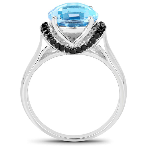 Bids.com 4.94 Carat Genuine Baby Swiss Blue Topaz and Black Diamond .925 Sterling Silver Ring Rings White Smoke size 8.00,size 6.00,size 7.00,size 9.00
