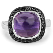 Bids.com 5.25 Carat Genuine Amethyst & Black Spinel .925 Sterling Silver Ring Rings White Smoke size 6.00,size 8.00,size 7.00,size 9.00