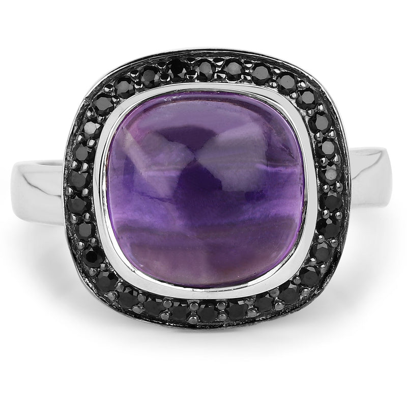 Bids.com 5.25 Carat Genuine Amethyst & Black Spinel .925 Sterling Silver Ring Rings White Smoke size 6.00,size 8.00,size 7.00,size 9.00