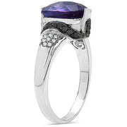 Bids.com 3.71 Carat Genuine Amethyst, Black Diamond & White Diamond .925 Sterling Silver Ring Rings White Smoke size 8.00,size 6.00,size 7.00,size 9.00