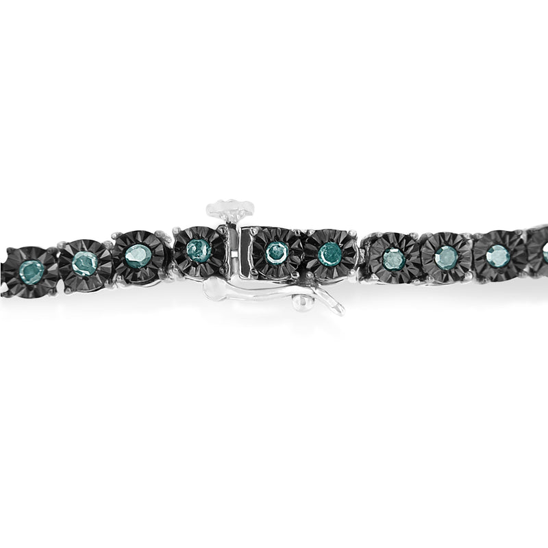 Bids.com Black Rhodium Plated .925 Sterling Silver 1.0 Cttw Diamond Miracle Tennis Bracelet (Enhanced Blue Color, I3 Clarity) - 7" Bracelets White Smoke White.Sterling Silver / 7