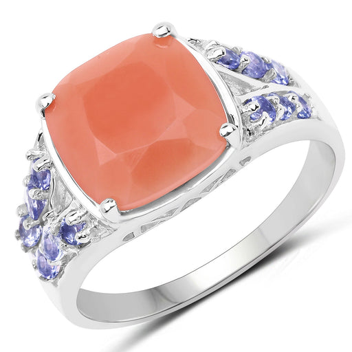 Bids.com 3.97 Carat Genuine Peach Moonstone and Tanzanite .925 Sterling Silver Ring Rings White Smoke size 7.00,size 6.00,size 8.00,size 9.00