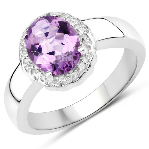 Bids.com 1.68 Carat Genuine  Amethyst and White Topaz .925 Sterling Silver Ring Rings White Smoke size 6.00,size 8.00,size 7.00,size 5.00,size 9.00