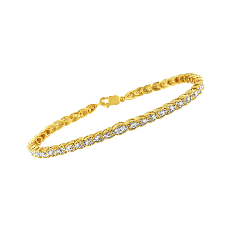 Bids.com 10K Yellow Gold Plated .925 Sterling Silver 1 cttw Prong-Set Diamond Pear Shape Link Bracelet (I-J Color, I1-I2 Clarity) - 7.25" Bracelets White Smoke Yellow.Sterling Silver / 7.25