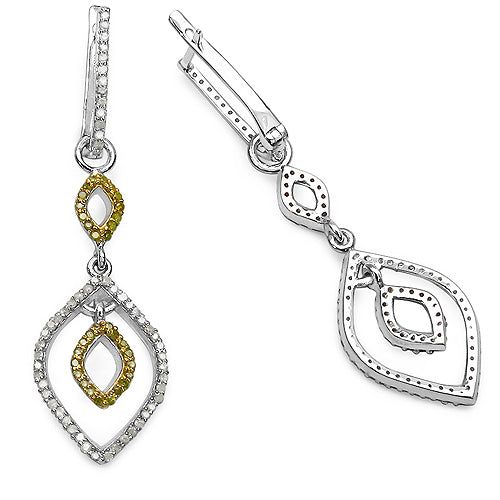 Bids.com 1.00 Carat Genuine White Diamond & Yellow Diamond .925 Sterling Silver Earrings Earrings White Smoke