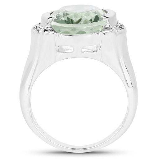 Bids.com 8.12 Carat Genuine Green Amethyst, White Topaz & White Diamond .925 Sterling Silver Ring Rings White Smoke size 8.00,size 6.00,size 7.00,size 9.00,size 5.00,size 10.00